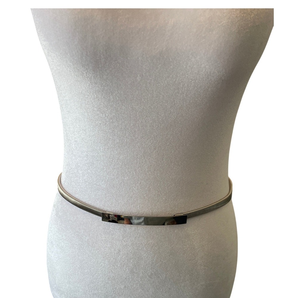 Gold Skinny Metal Stretch Waist Belt Metallic Plate Elastic Spring size S M